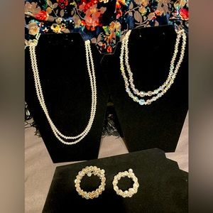 VINTAGE SET Aurora Borealis Two Strand-One Long Necklaces & Two Wrap Bracelets